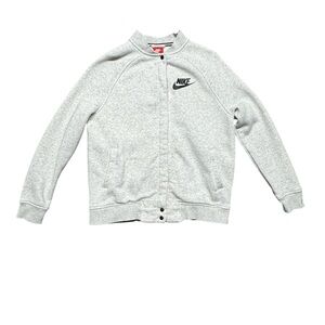Nike Rally Varsity Snap Button Jacket Womens Medium Gray‎ Heavyweight Sweatshirt